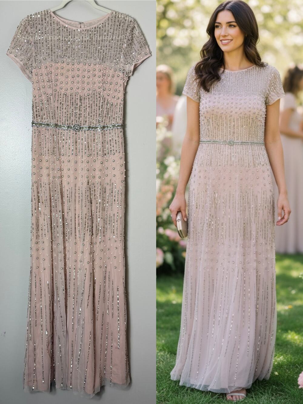 Adrianna Papell Pink Dress Beaded Sequin Gown Mother of the Bride